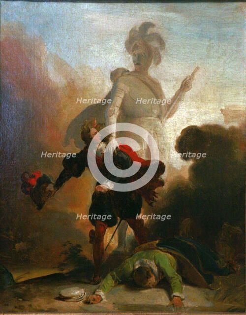 Don Juan and the statue of the commander, ca 1835. Artist: Fragonard, Alexandre-Évariste (1780-1850)