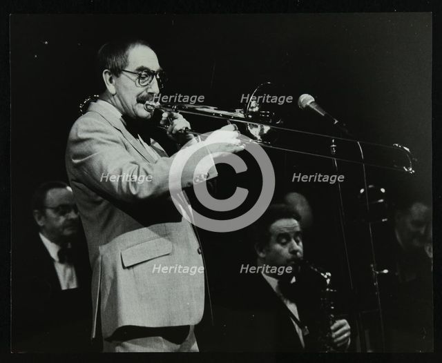 Don Lusher playing the trombone at the Forum Theatre, Hatfield, Hertfordshire, 1983. Creator: Denis Williams.
