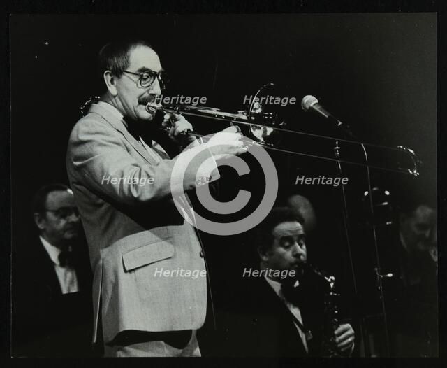 Don Lusher playing the trombone at the Forum Theatre, Hatfield, Hertfordshire, 1983. Artist: Denis Williams