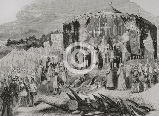 Don Pelayo, the prelates and the Christian warriors giving thanks to the Eternal on..., 722 (1853). Creator: Unknown.