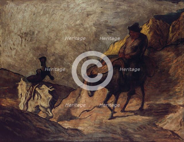 Don Quixote and Sancho Panza, 1866-1867. Artist: Daumier, Honoré (1808-1879)