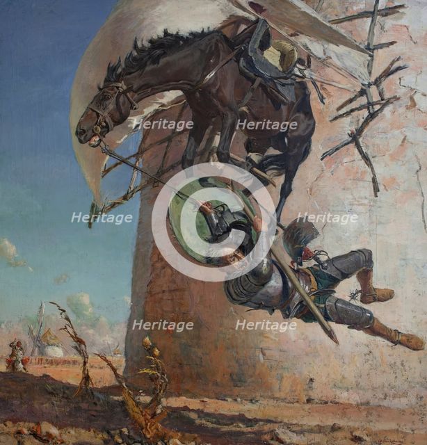 Don Quixote and the windmills, c1900. Creator: José Moreno Carbonero.
