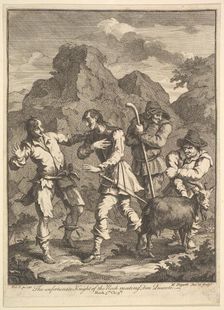 Don Quixote and the Knight of the Rock (Six Illustrations for Don Quixote), 1756 or after. Creator: William Hogarth