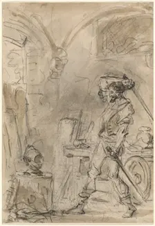 Don Quixote about to Strike the Helmet, 1780s. Creator: Jean-Honore Fragonard