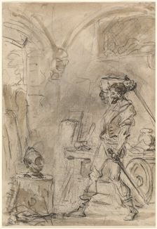 Don Quixote about to Strike the Helmet, 1780s. Creator: Jean-Honore Fragonard
