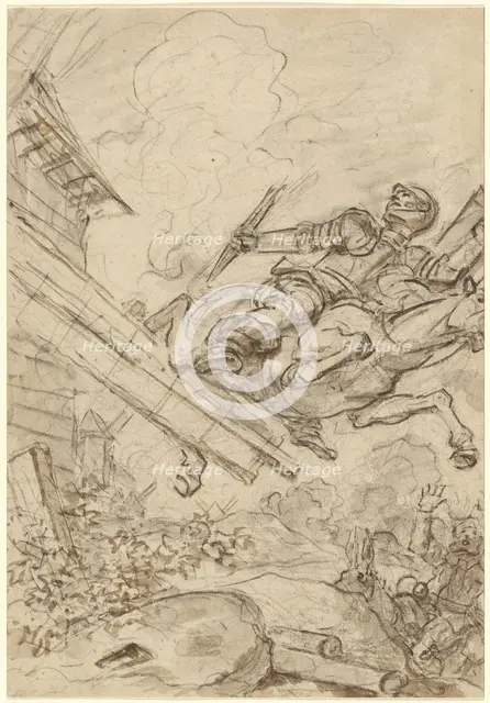Don Quixote Attacking the Windmill, 1780s. Creator: Jean-Honore Fragonard.