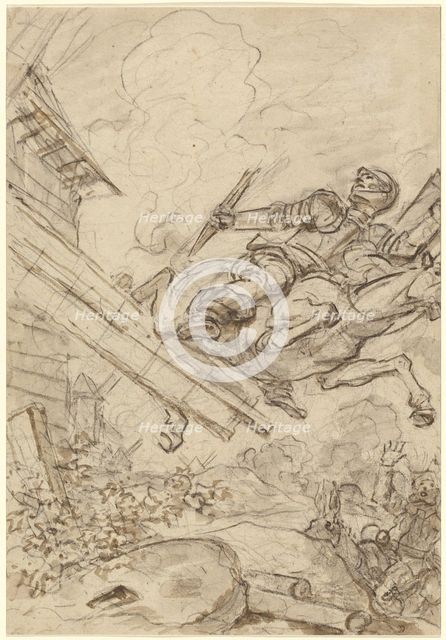 Don Quixote Attacking the Windmill, 1780s. Creator: Jean-Honore Fragonard.