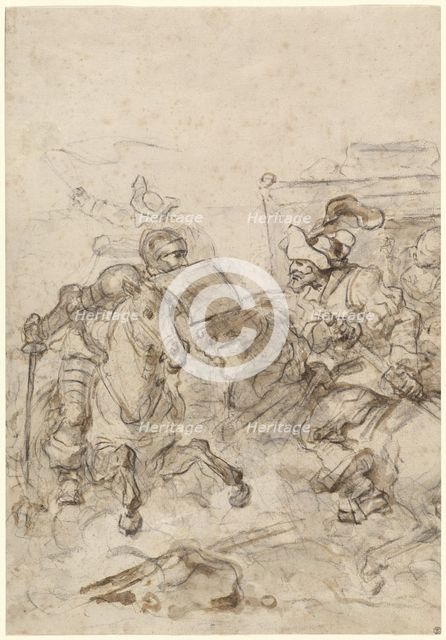 Don Quixote Attacking the Biscayan, 1780s. Creator: Jean-Honore Fragonard.