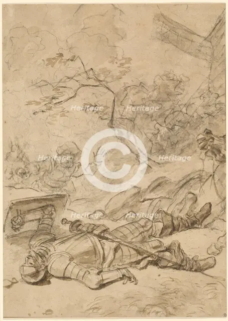 Don Quixote Defeated by the Windmill, 1780s. Creator: Jean-Honore Fragonard.