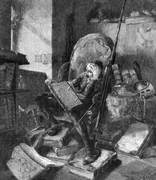 "Don Quixote in his Study" - from a painting by Schrödter, 1860. Creator: W Thomas