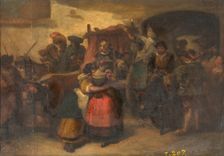 Don Quixote in the chariot, leaving the inn, c1866. Creator: Antonio Pérez Rubio