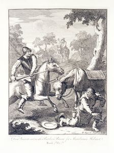 Don Quixote Seizes the Barber's Bason for Mambrino's Helmet mid 18th century. Creator: William Hogarth