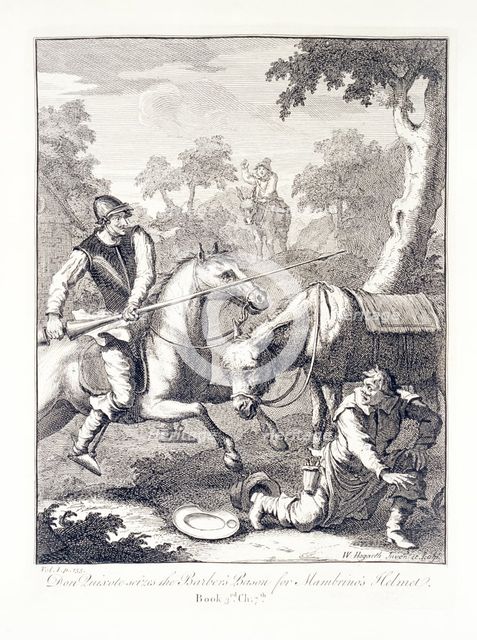 'Don Quixote Seizes the Barber's Bason for Mambrino's Helmet', mid 18th century.  Creator: William Hogarth.