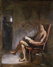 Don Quixote reading 1865-67. Artist: Honore Daumier