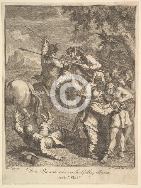 Don Quixote Releases the Galley Slaves (Six Illustrations for Don Quixote), 1756 or after. Creator: William Hogarth.