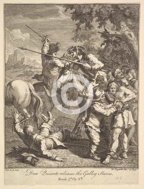 Don Quixote releases the Galley Slaves (Six Illustrations for Don Quixote), 1756 or after. Creator: William Hogarth.