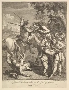 Don Quixote releases the Galley Slaves (Six Illustrations for Don Quixote), 1756 or after. Creator: William Hogarth