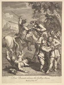 Don Quixote releases the Galley Slaves (Six Illustrations for Don Quixote), 1756 or after. Creator: William Hogarth