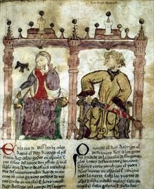 Don Rodrigo, last Visigothic King (671 -711), Tariq, Chief Berber, miniature of the Book Portra…