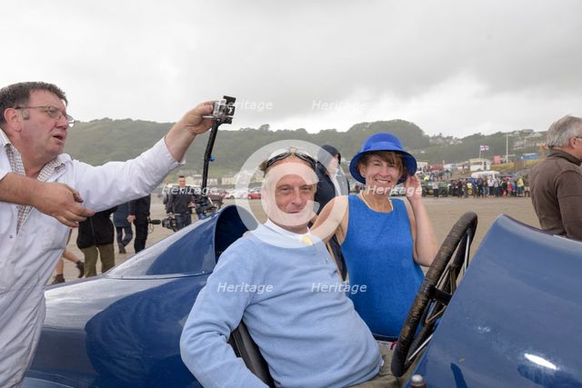 Don Wales and Blue Bird fan Claire Meadows Pendine Sands 2015. Creator: Unknown.