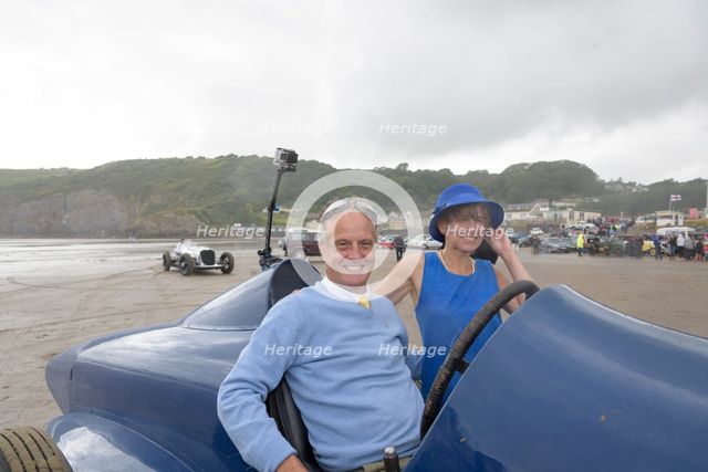 Don Wales and Blue Bird fan Claire Meadows Pendine Sands 2015. Creator: Unknown.