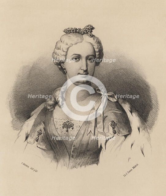 Dona Elizabeth Farnese (1692-1766), second wife of Philip V, Queen of Spain from 1714-1746, engra…