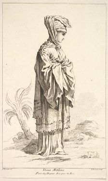 Dona Mitilena, from Recueil de diverses fig.res étrangeres Inventées par F. Bouche..., 18th century. Creator: Simon François Ravenet