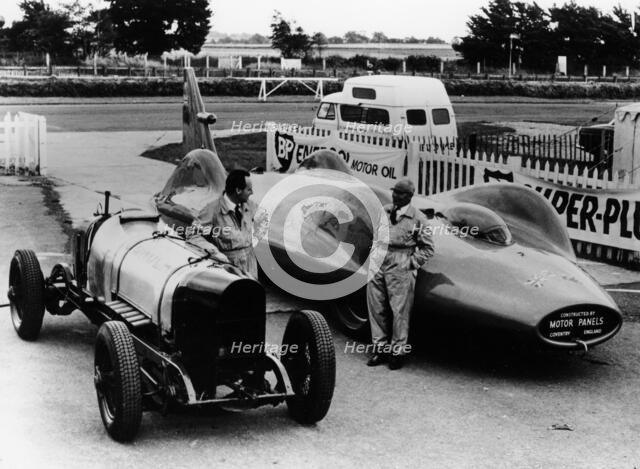 Donald Campbell with a Sunbeam 350 and Leo Villa with Bluebird, c1964. Artist: Unknown