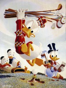 Donald Duck wielding golf clubs, American, c1950s. Creator: Unknown