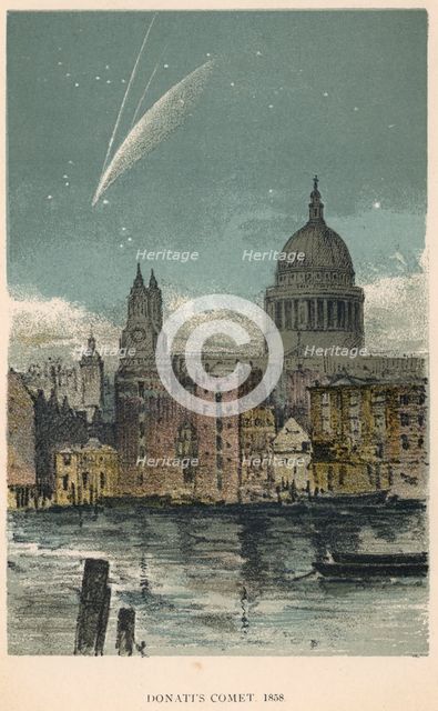 Donati's comet of 1858 viewed over St Paul's Cathedral, London, 1884. Creator: Unknown.