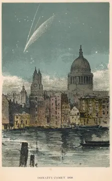 Donati's comet of 1858 viewed over St Paul's Cathedral, London, 1884. Creator: Unknown
