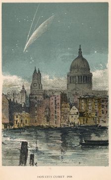 Donati's comet of 1858 viewed over St Paul's Cathedral, London, 1884. Creator: Unknown