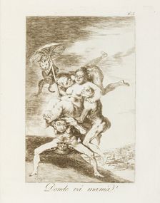 Donde vá mamá?; Los Caprichos, pl.65, 1799. Creator: Francisco Goya