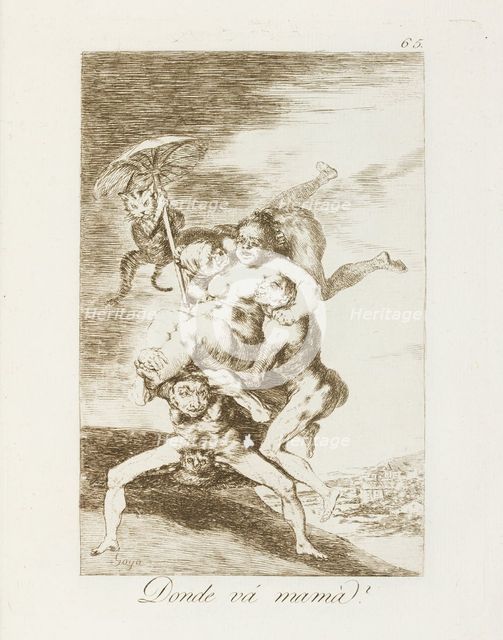 Donde vá mamá?; Los Caprichos, pl.65, 1799. Creator: Francisco Goya.