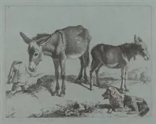 Donkey with her Foal, a Dog, and a Peasant Man, 1762/1763. Creator: Francesco Londonio