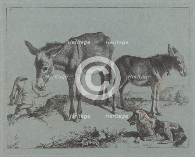 Donkey with her Foal, a Dog, and a Peasant Man, 1762/1763. Creator: Francesco Londonio.