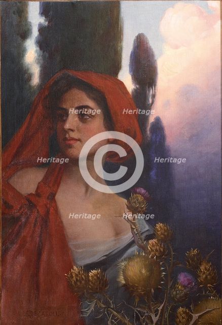 Donna con foulard rosso (Woman with red scarf), 1902. Creator: De Carolis, Adolfo (1874-1928).
