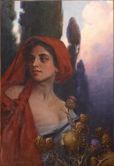 Donna con foulard rosso (Woman with red scarf), 1902. Creator: De Carolis, Adolfo (1874-1928)