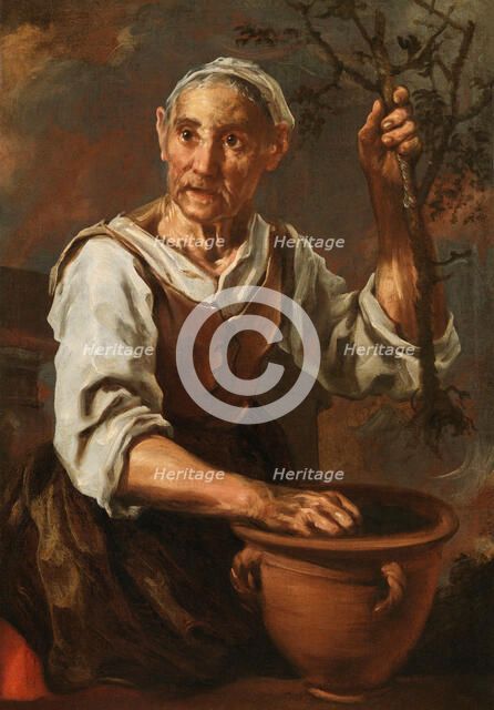 Donna che invasa un alberello (Woman planting a small tree), c.1654. Creator: Keilhau (Keil), Bernardo Eberhart, (Monsù Bernardo) (1624-1687).