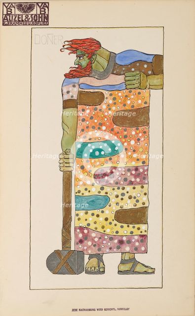 Donner. Costume design for the opera Das Rheingold by Richard Wagner. Creator: Lefler, Heinrich (1863-1919).