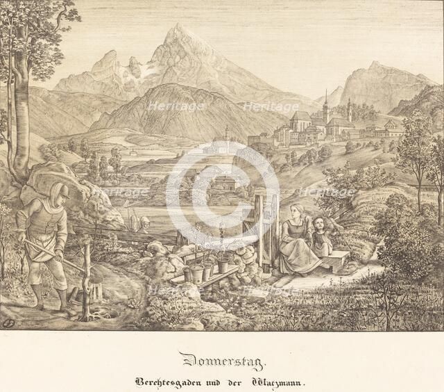 Donnerstag - Berchtesgaden und der Watzmann (Thursday - Berchtesgaden and the...), 1823. Creator: Ferdinand Olivier.