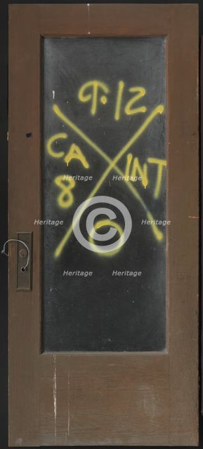 Door with rescue markings from Hurricane Katrina, before 2005; altered September 12, 2005. Creator: Unknown.