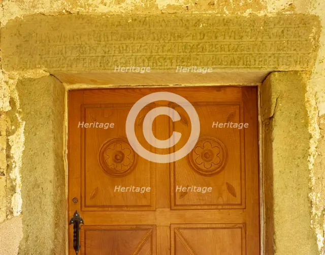 Door detail, Church of the Holy Saviour of Valdedios, Asturias, Spain, 9th century, (2002). Creator: LTL.
