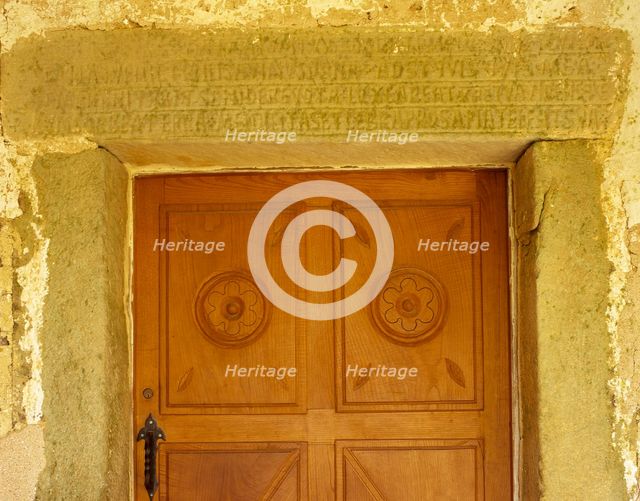 Door detail, Church of the Holy Saviour of Valdedios, Asturias, Spain, 9th century, (2002). Creator: LTL.