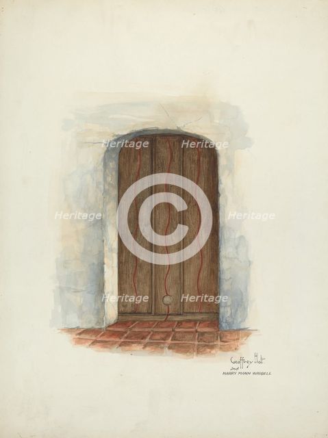 Door, Facade of Mission House, 1937. Creators: Geoffrey Holt, Harry Mann Waddell.