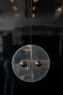 Door fixtures, assembly hall, The Bauhaus building, Dessau, Germany, 2018. Artist: Alan John Ainsworth