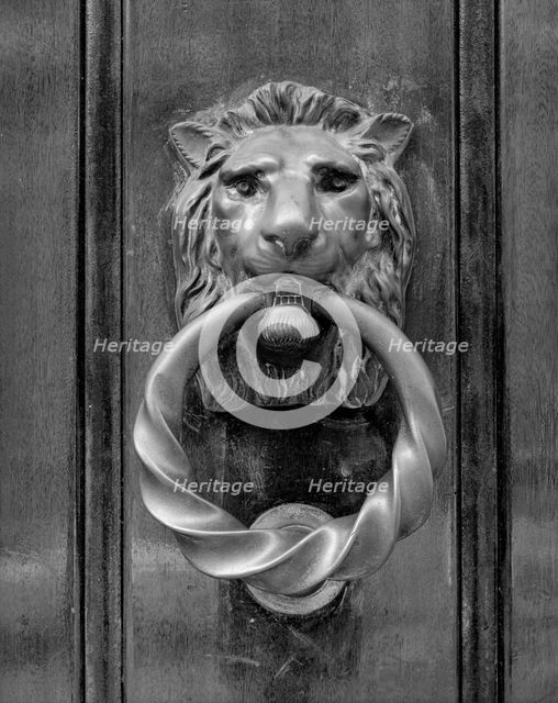 Door knocker in the form of a lion's head, Selwyn House, Cleveland Row, Westminster, London, 1979. Artist: Paul Barkshire