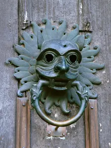 Door knocker in the shape of a mask, sanctuary of Durham Cathedral, County Durham, c2000s(?)