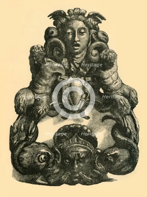 Door knocker with dolphins and satyrs, early 17th century, (1881). Creator: John Emms.