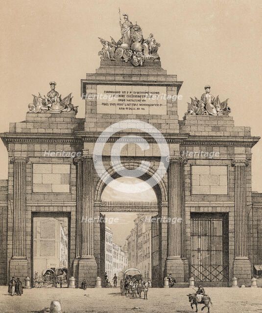 Door of Toledo in Madrid, conceived as a triumphal arch dedicated to King Ferdinand VII, built in…